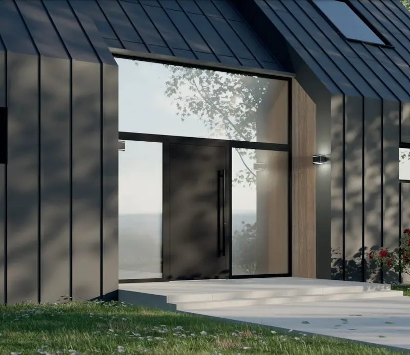 Aluminium entrance door with side glazing